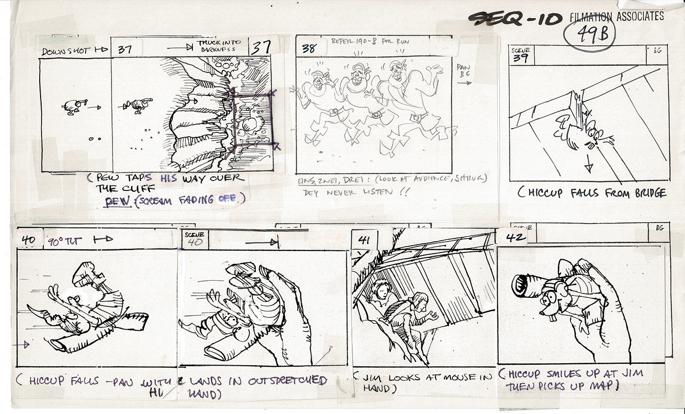 Treasure Island Storyboard Art Cartoon 2 Pages Stevenson Filmation WB 1973 A-59