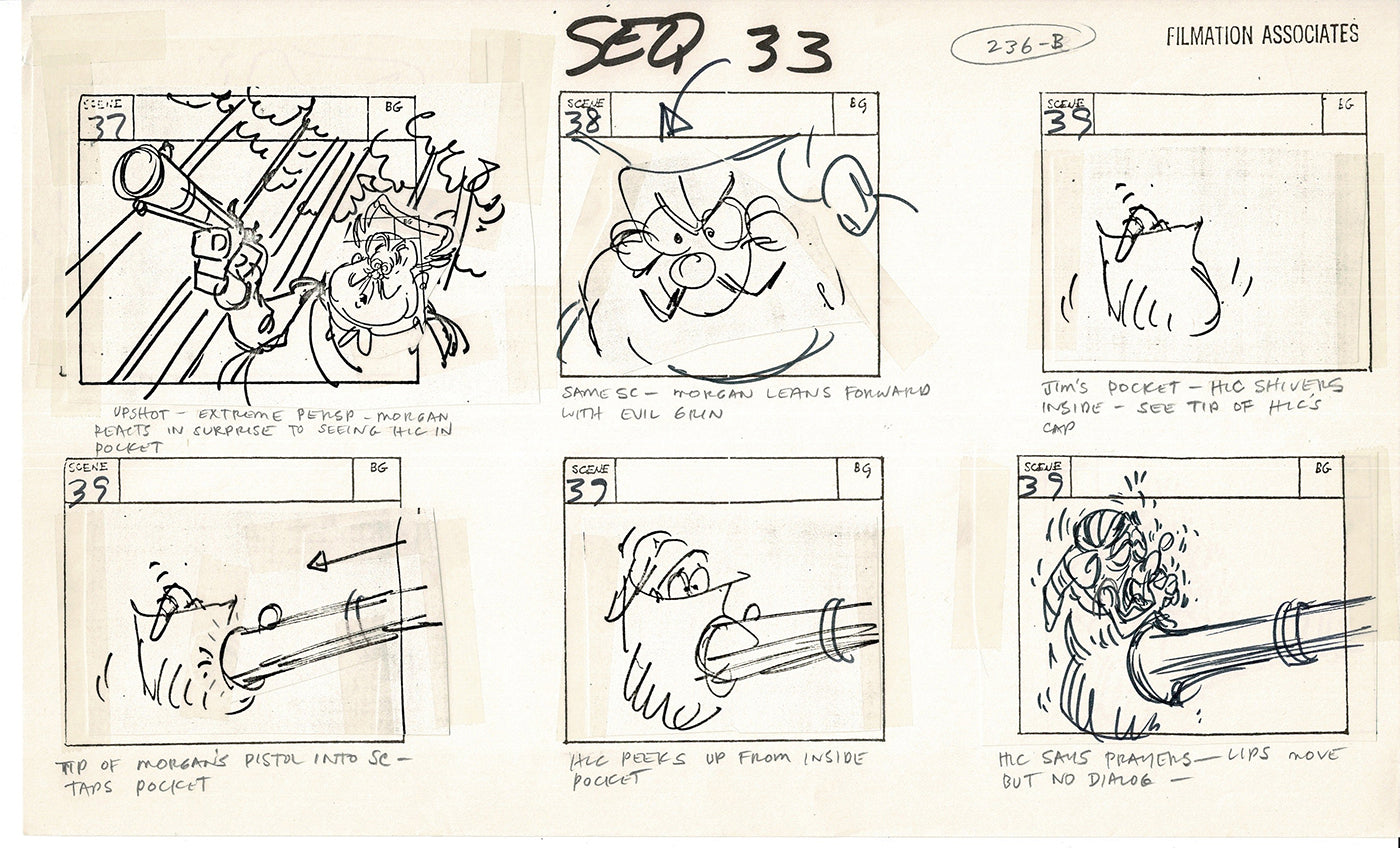 Treasure Island Storyboard Art Cartoon 2 Pages Stevenson Filmation WB 1973 D-59