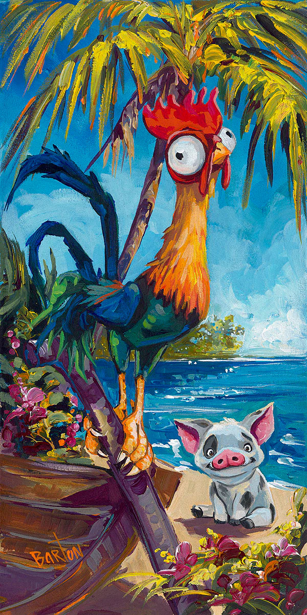 Moana Walt Disney Fine Art Steve Barton Signed Limited Edition of 195 Print on Canvas Hei Hei and Pua
