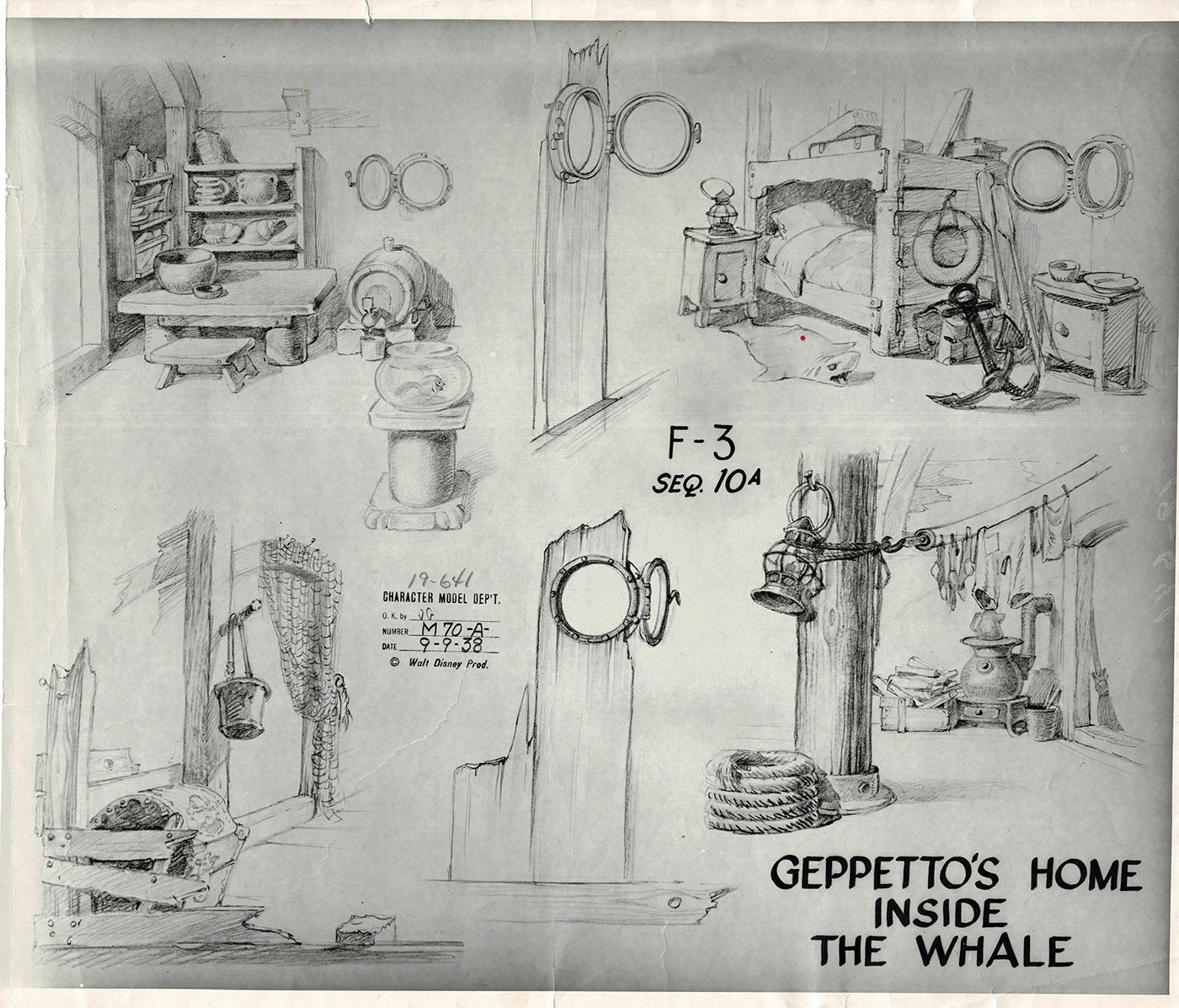 Pinocchio Walt Disney Litho Production Animation Model Sheet 1930s M8