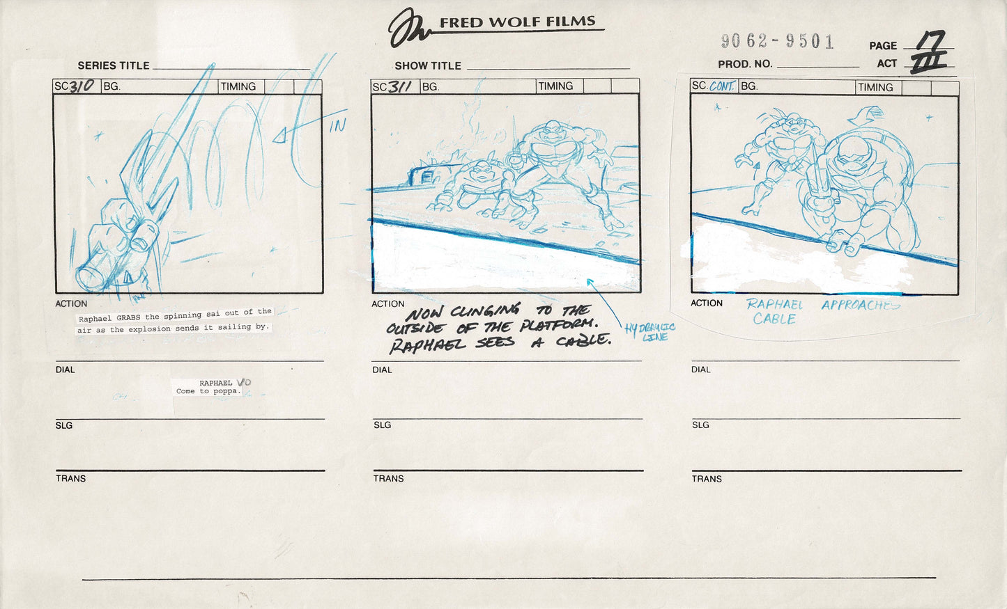 Teenage Mutant Ninja Turtles TMNT Original Production Animation Storyboard 1995 U3-17