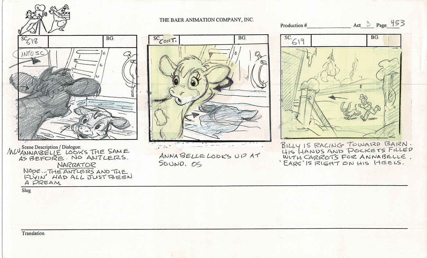 Annabelle's Wish Christmas Cartoon Animation Production Storyboard Cow from FOX 1997 A-004