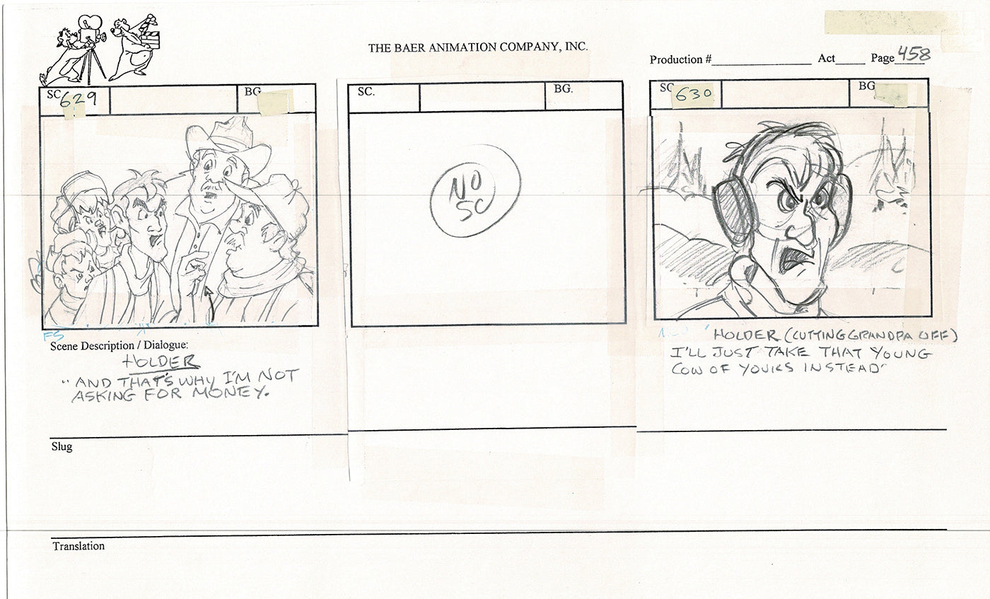 Annabelle's Wish Christmas Cartoon Animation Production Storyboard Cow from FOX 1997 A-009