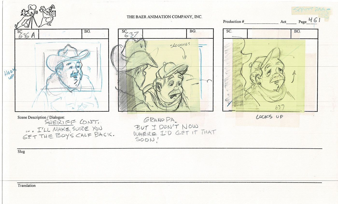 Annabelle's Wish Christmas Cartoon Animation Production Storyboard Cow from FOX 1997 A-012