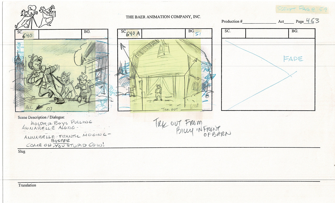 Annabelle's Wish Christmas Cartoon Animation Production Storyboard Cow from FOX 1997 A-014