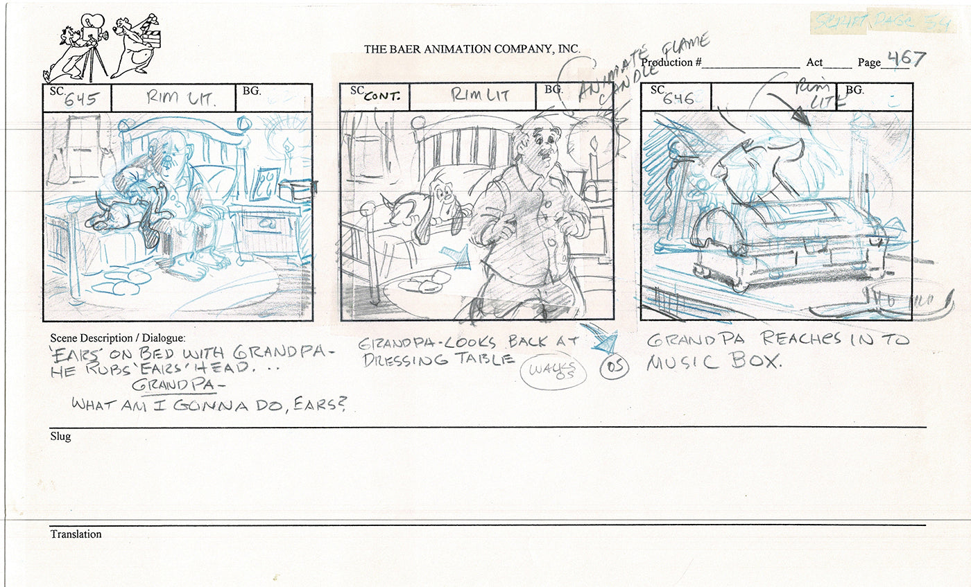 Annabelle's Wish Christmas Cartoon Animation Production Storyboard Cow from FOX 1997 A-018