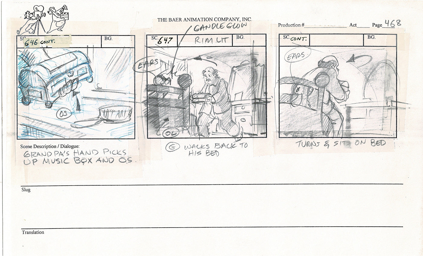 Annabelle's Wish Christmas Cartoon Animation Production Storyboard Cow from FOX 1997 A-019