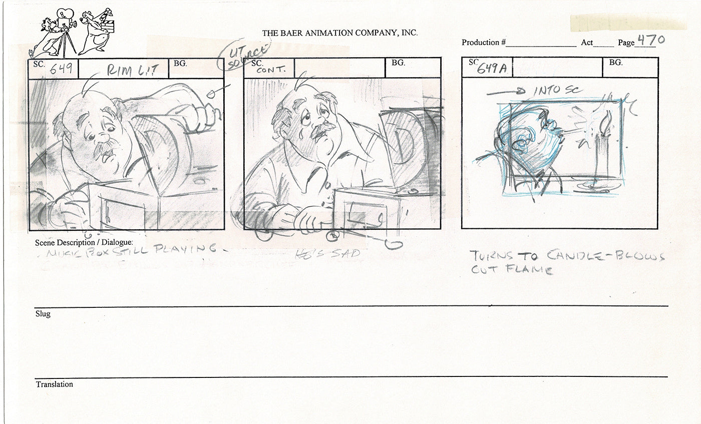 Annabelle's Wish Christmas Cartoon Animation Production Storyboard Cow from FOX 1997 A-021