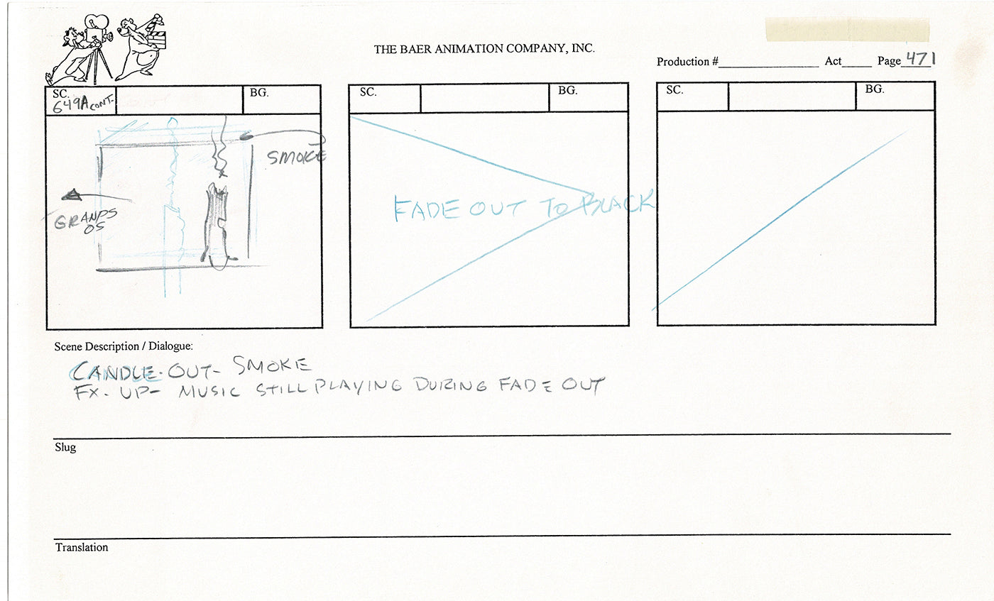 Annabelle's Wish Christmas Cartoon Animation Production Storyboard Cow from FOX 1997 A-022