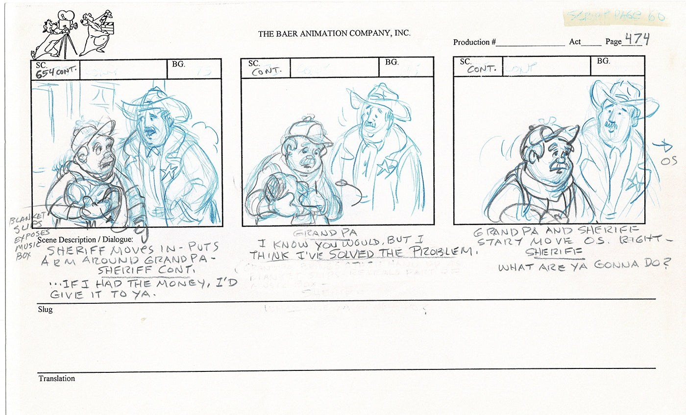 Annabelle's Wish Christmas Cartoon Animation Production Storyboard Cow from FOX 1997 A-025