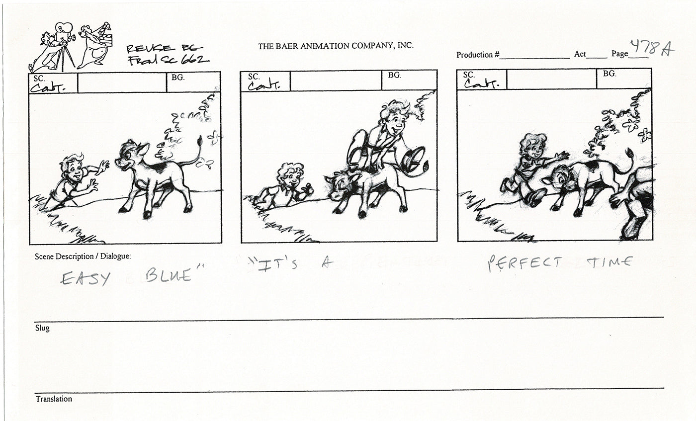Annabelle's Wish Christmas Cartoon Animation Production Storyboard Cow from FOX 1997 A-030
