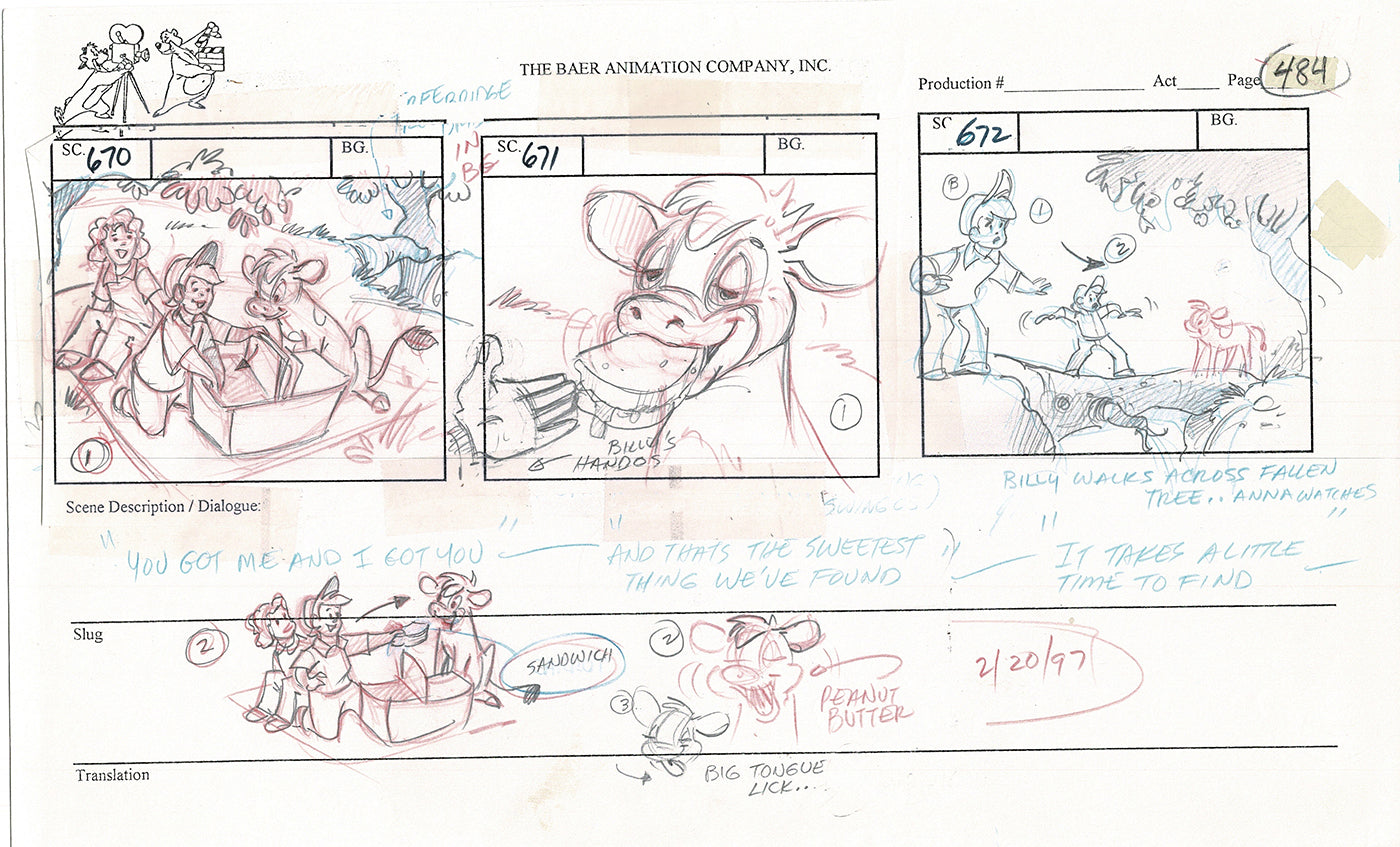 Annabelle's Wish Christmas Cartoon Animation Production Storyboard Cow from FOX 1997 A-039