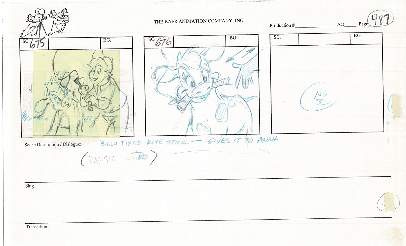 Annabelle's Wish Christmas Cartoon Animation Production Storyboard Cow from FOX 1997 A-042