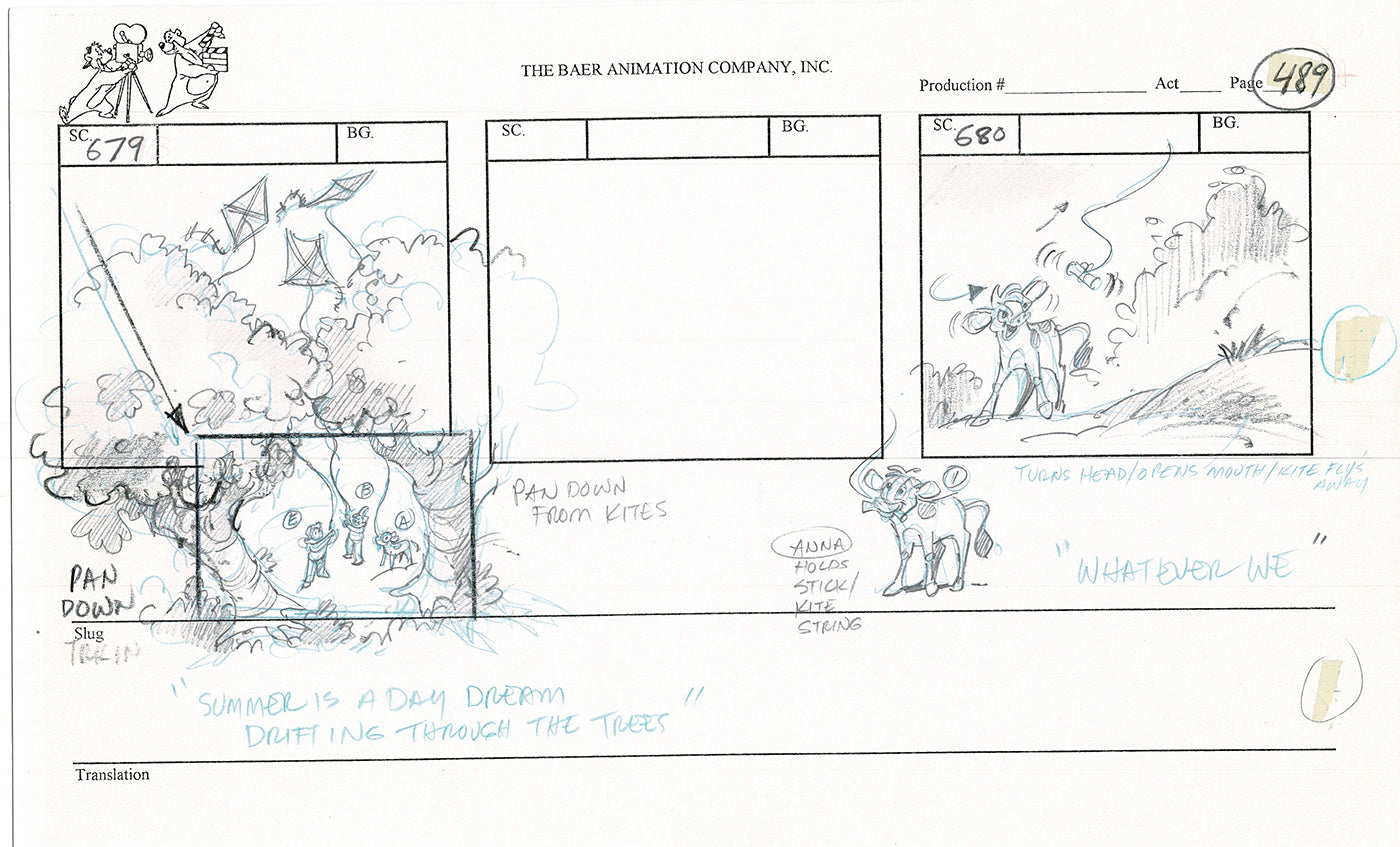 Annabelle's Wish Christmas Cartoon Animation Production Storyboard Cow from FOX 1997 A-044