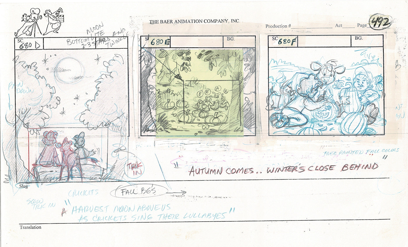 Annabelle's Wish Christmas Cartoon Animation Production Storyboard Cow from FOX 1997 A-047