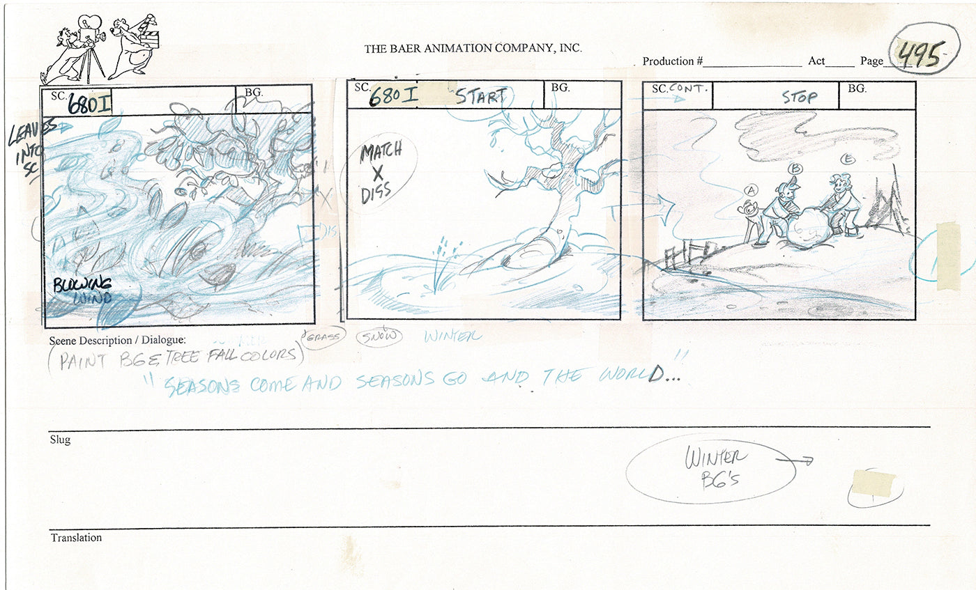 Annabelle's Wish Christmas Cartoon Animation Production Storyboard Cow from FOX 1997 A-050