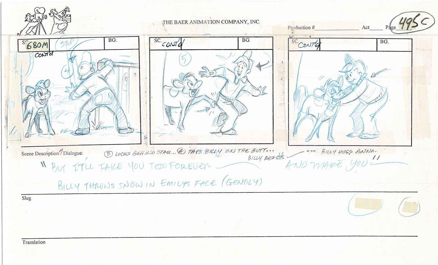 Annabelle's Wish Christmas Cartoon Animation Production Storyboard Cow from FOX 1997 A-053