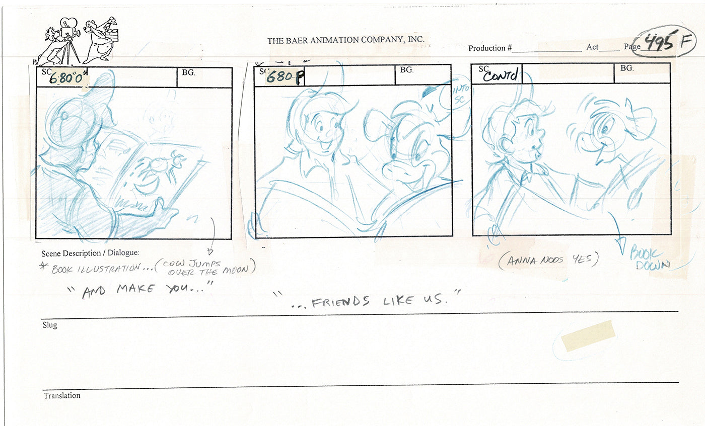 Annabelle's Wish Christmas Cartoon Animation Production Storyboard Cow from FOX 1997 A-056
