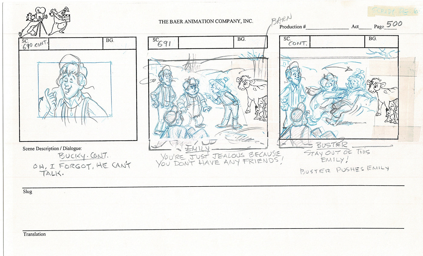 Annabelle's Wish Christmas Cartoon Animation Production Storyboard Cow from FOX 1997 A-064