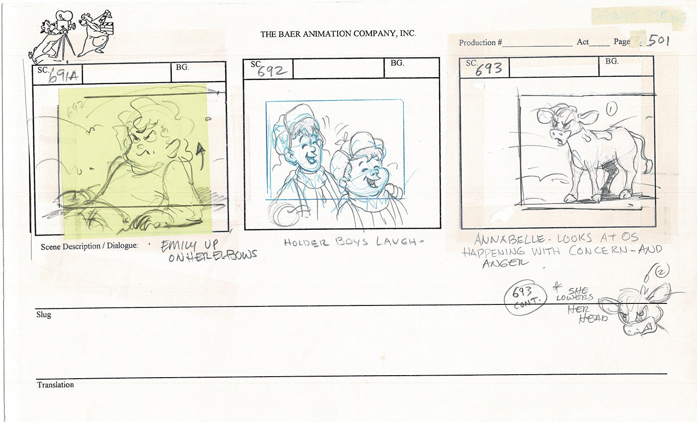 Annabelle's Wish Christmas Cartoon Animation Production Storyboard Cow from FOX 1997 A-065