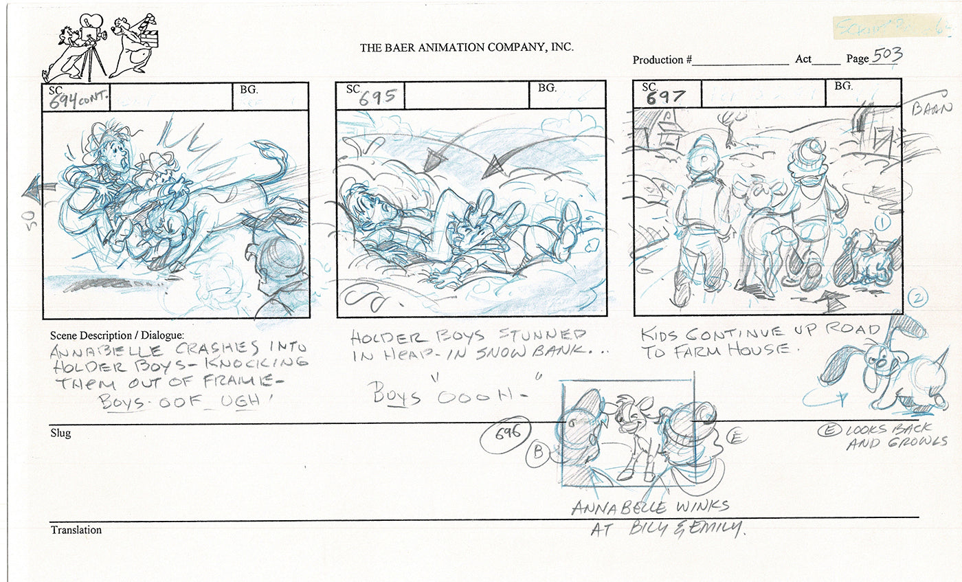 Annabelle's Wish Christmas Cartoon Animation Production Storyboard Cow from FOX 1997 A-067