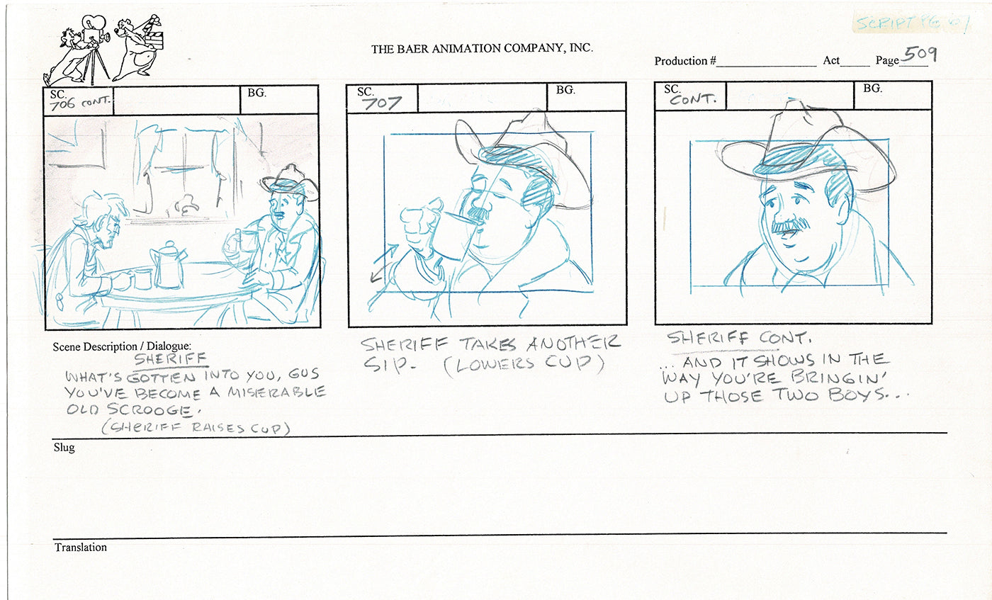 Annabelle's Wish Christmas Cartoon Animation Production Storyboard Cow from FOX 1997 A-074
