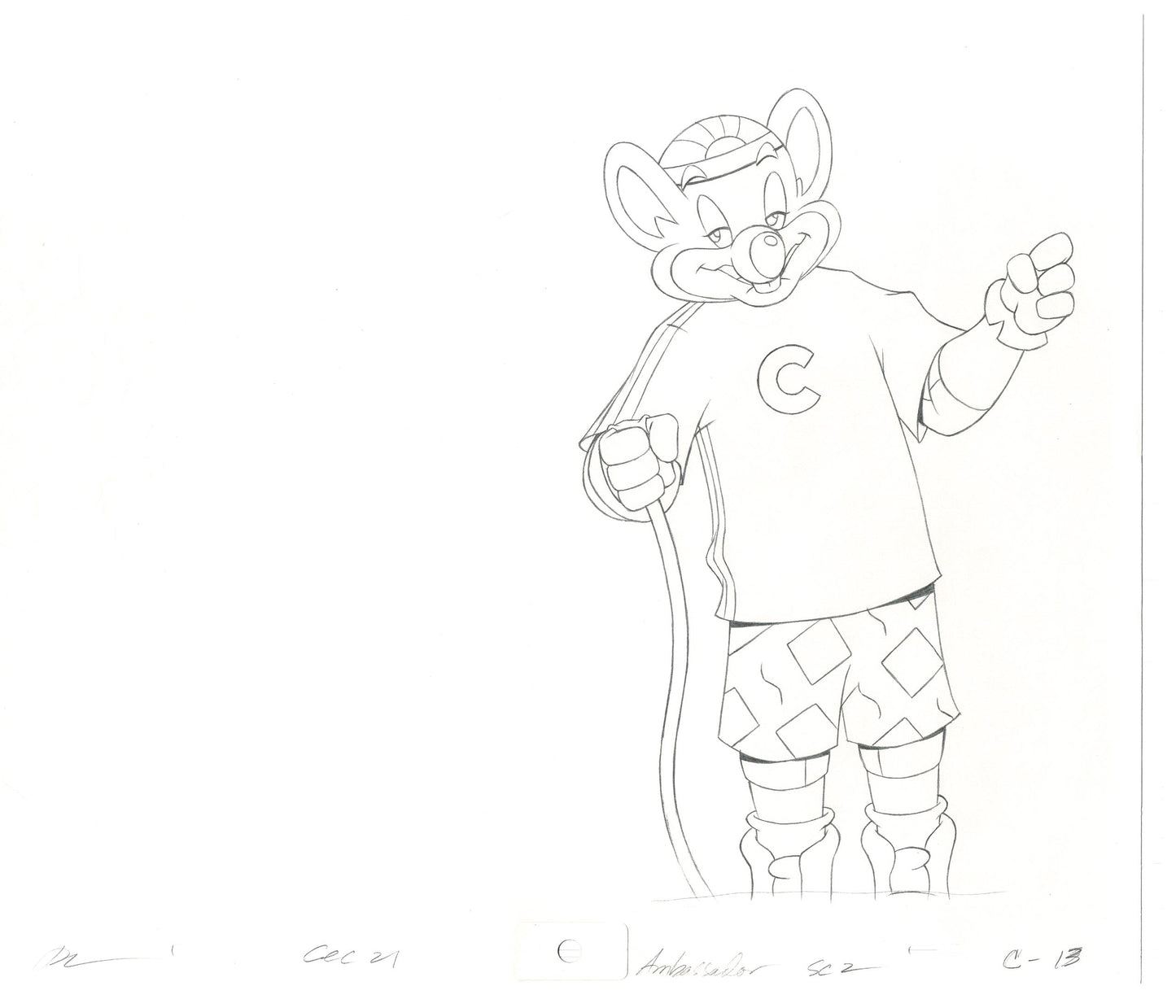 Chuck E Cheese Pizza Commercial Production Animation Cel Drawing 2005 AMC-07