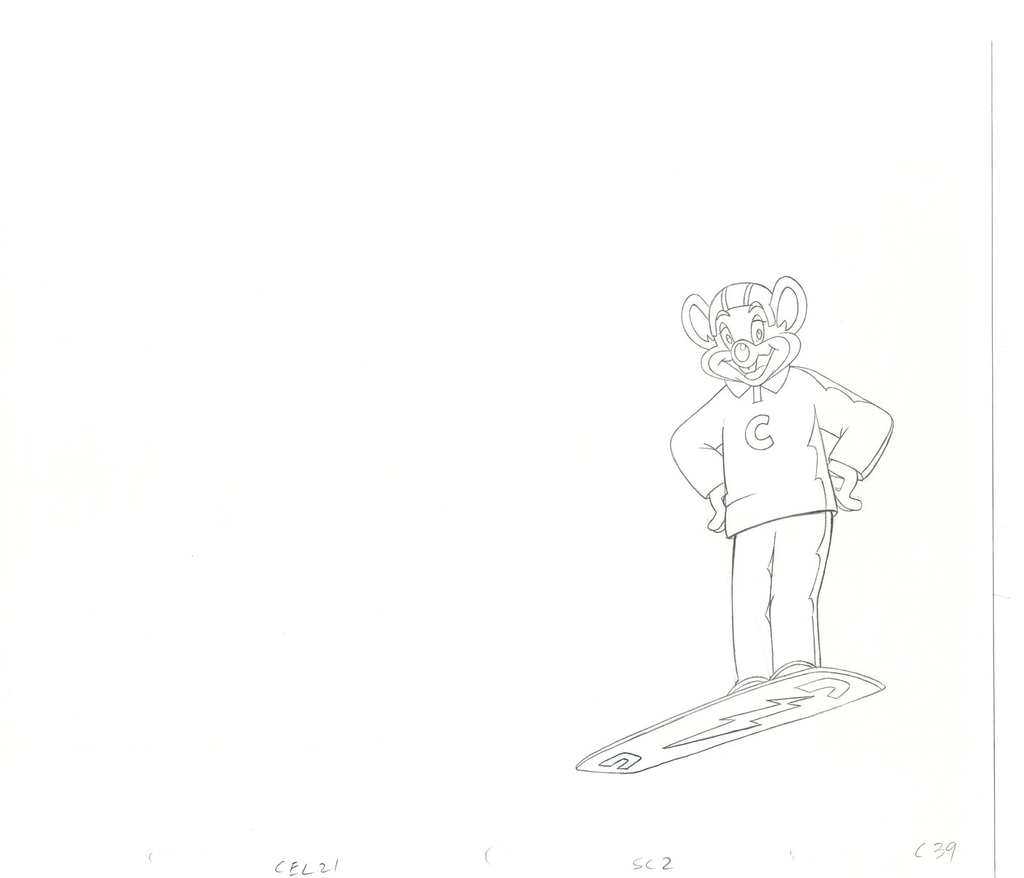 Chuck E Cheese Pizza Commercial Production Animation Cel Drawing 2005 WD-8