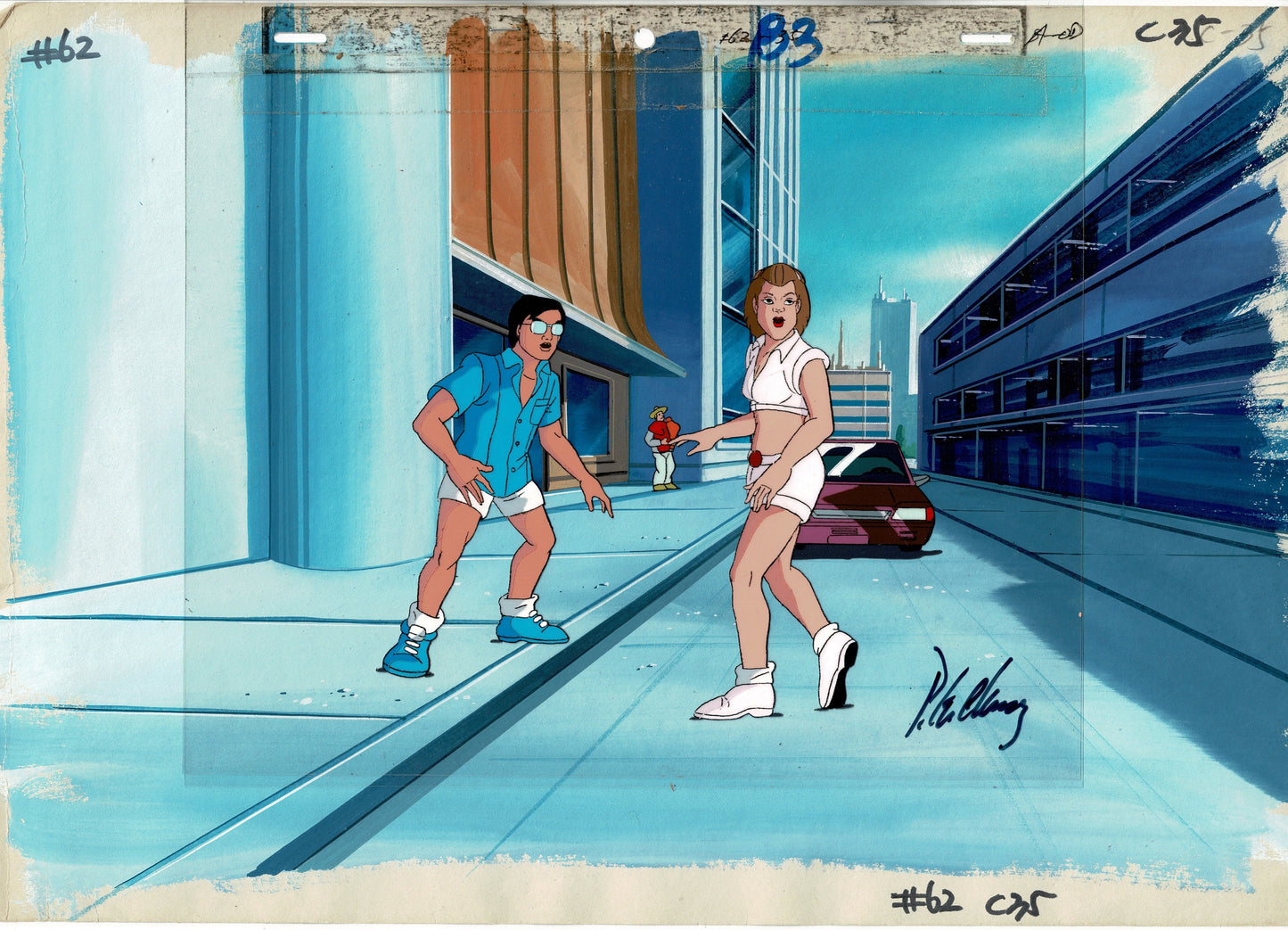 Cops Cybercops DIC Animation Cel AND MASTER Original Background Production Cartoon SIGNED Peter Chung 1988