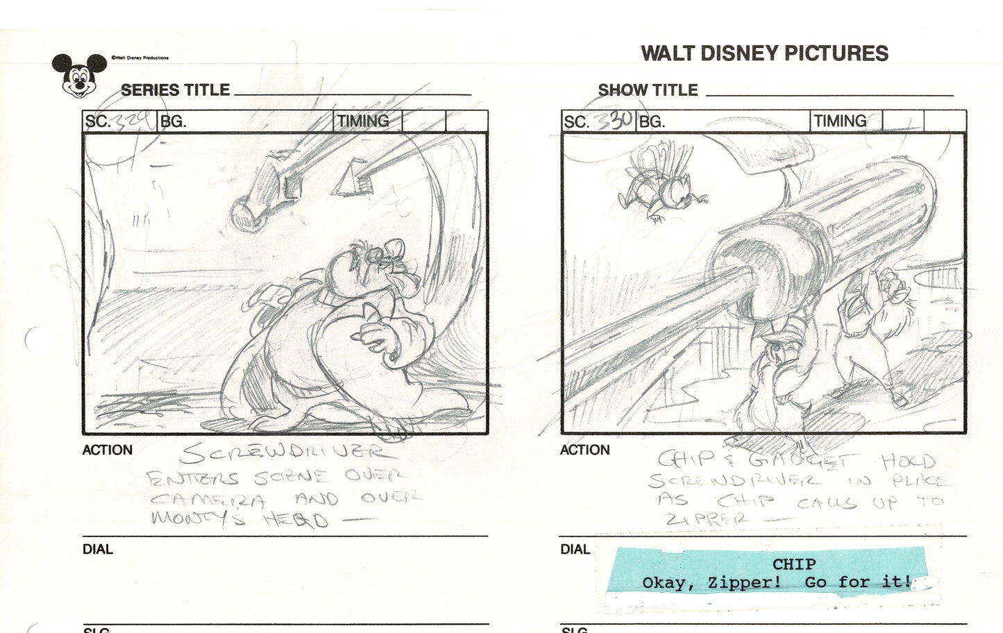 Chip n Dale Rescue Rangers Original Production Animation Storyboard Walt Disney FIRST EPISODE 1988 A45
