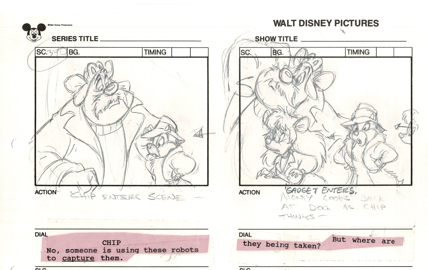 Chip n Dale Rescue Rangers Original Production Animation Storyboard Walt Disney FIRST EPISODE 1988 A49