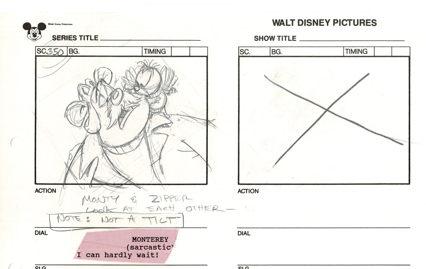 Chip n Dale Rescue Rangers Original Production Animation Storyboard Walt Disney FIRST EPISODE 1988 A53