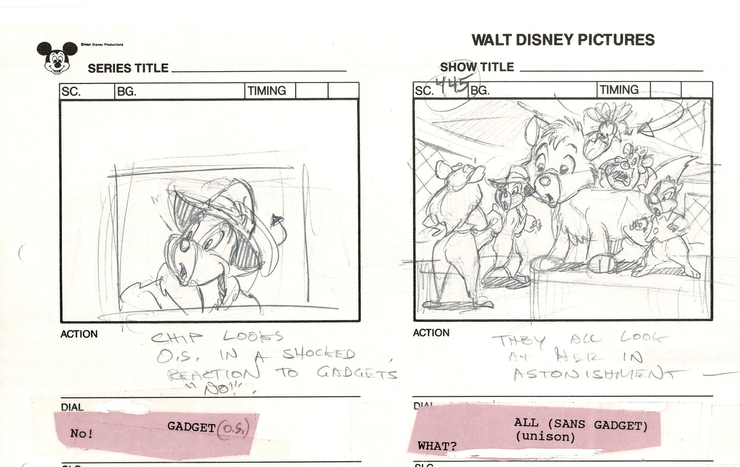 Chip n Dale Rescue Rangers Original Production Animation Storyboard Walt Disney FIRST EPISODE 1988 A100