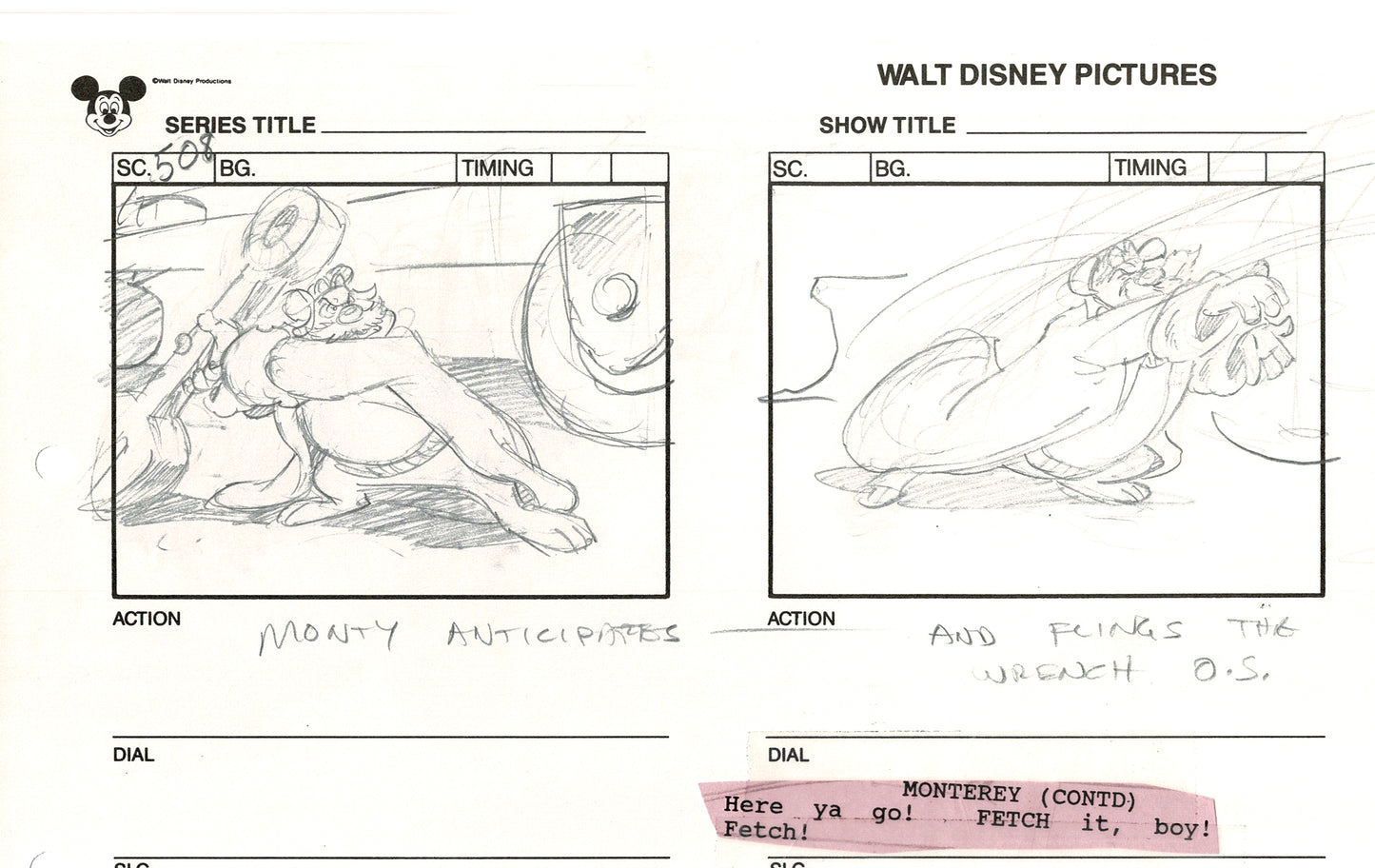 Chip n Dale Rescue Rangers Original Production Animation Storyboard Walt Disney FIRST EPISODE 1988 A130