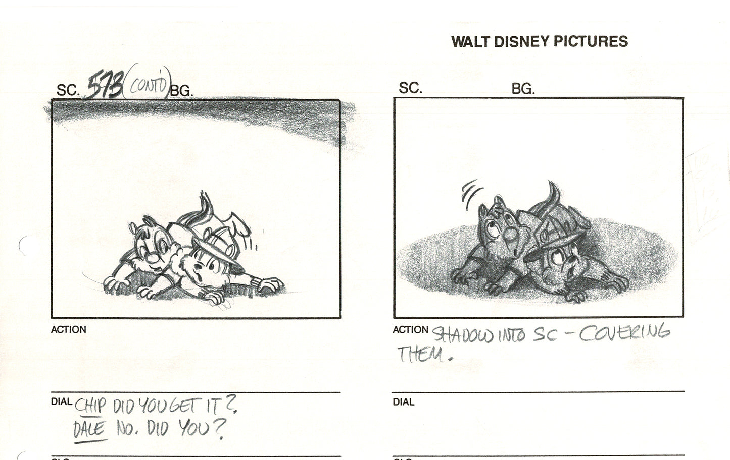 Chip n Dale Rescue Rangers Original Production Animation Storyboard Walt Disney FIRST EPISODE 1988 A165