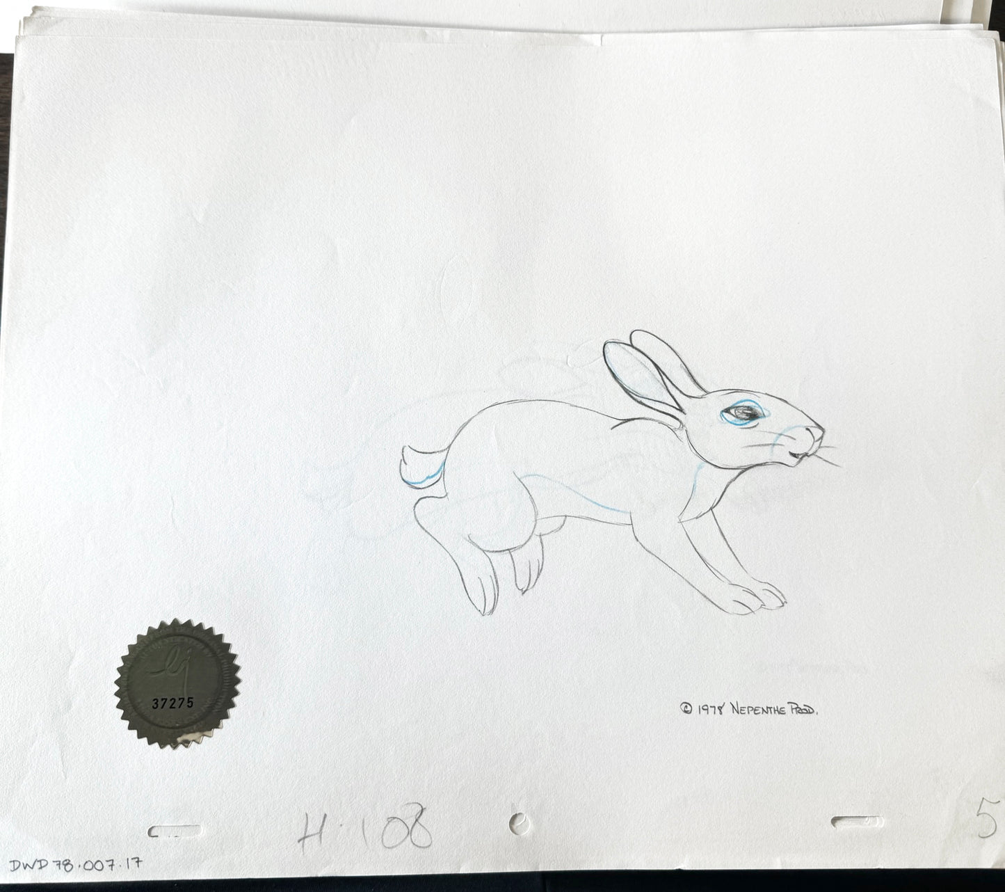 Watership Down 1978 Hazel Production Animation Cel Drawing with LJE COA 007-17