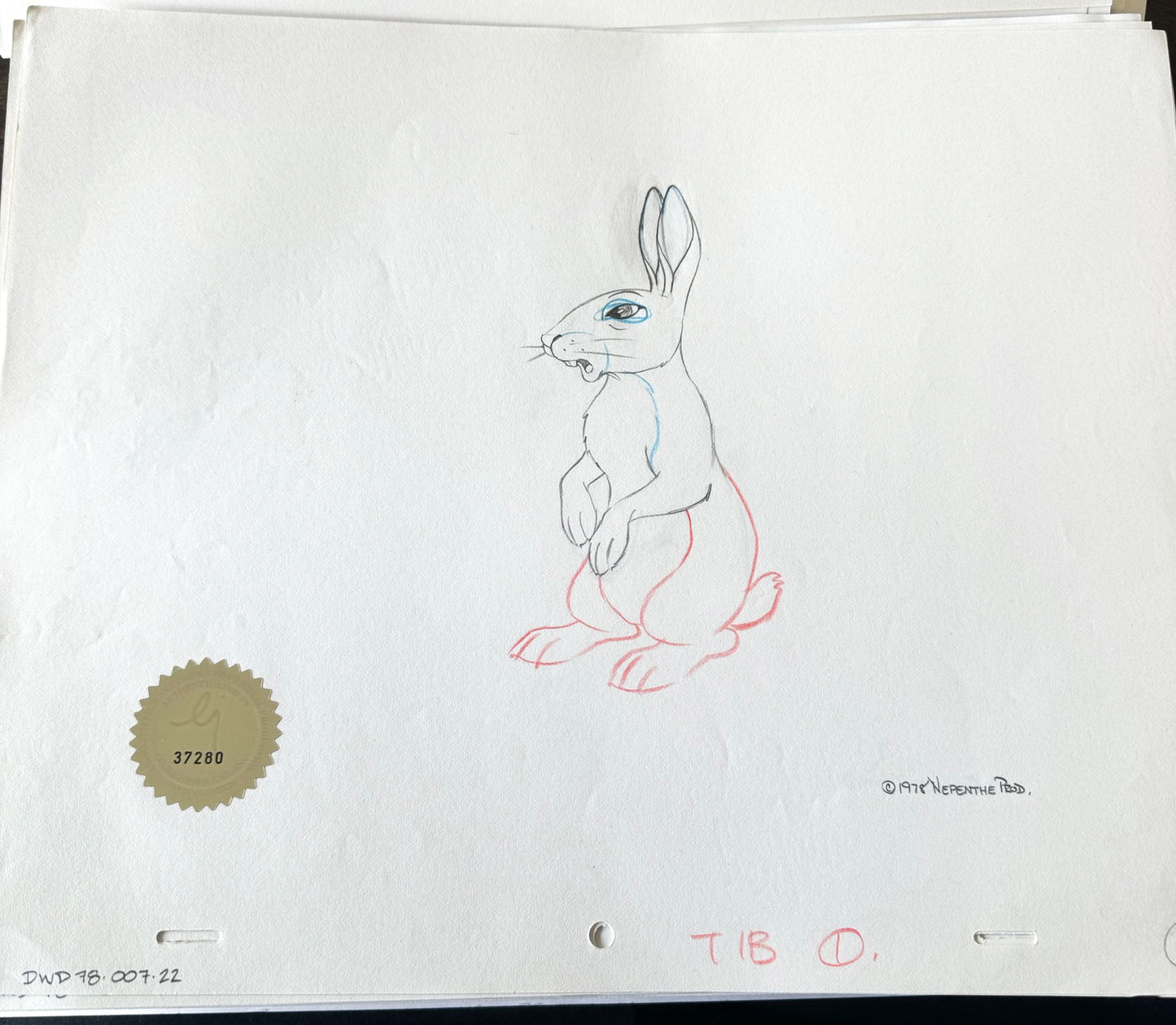 Watership Down 1978 Hazel Production Animation Cel Drawing with LJE COA 007-22