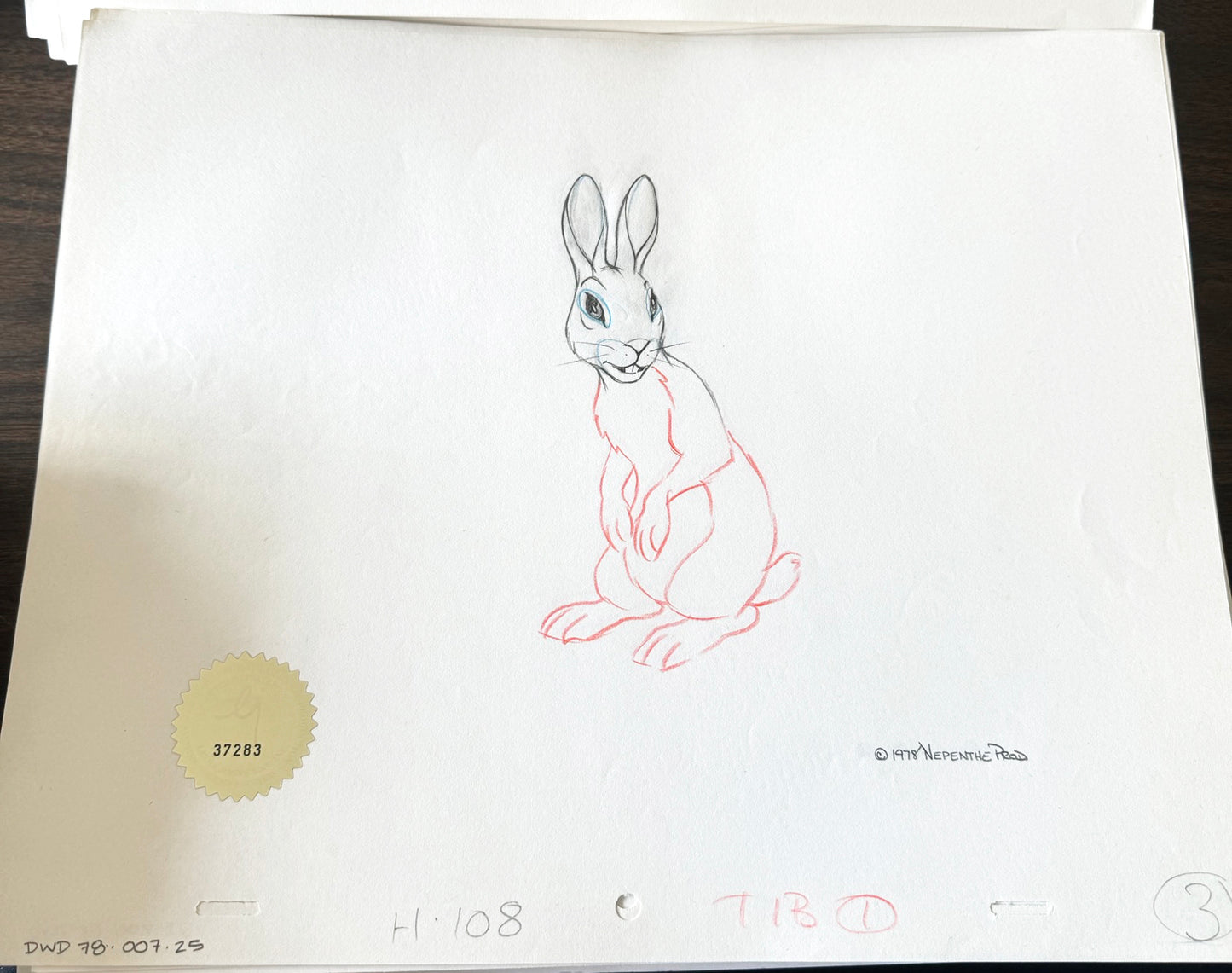 Watership Down 1978 Hazel Production Animation Cel Drawing with LJE COA 007-25
