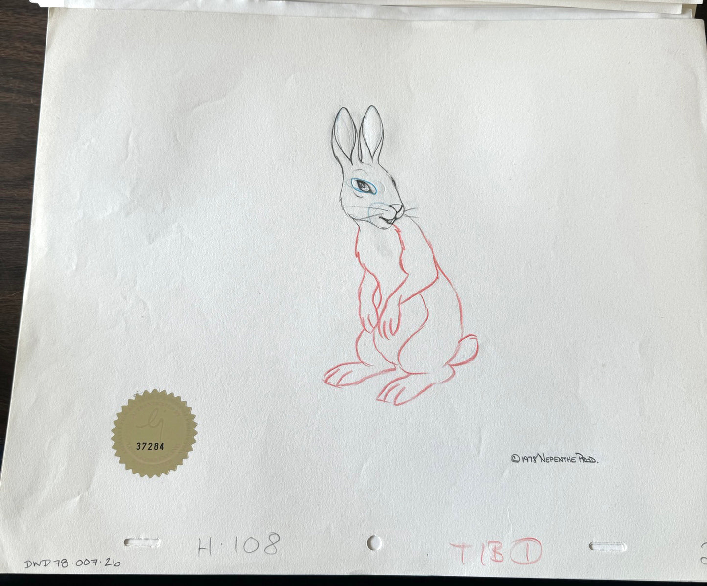Watership Down 1978 Hazel Production Animation Cel Drawing with LJE COA 007-26