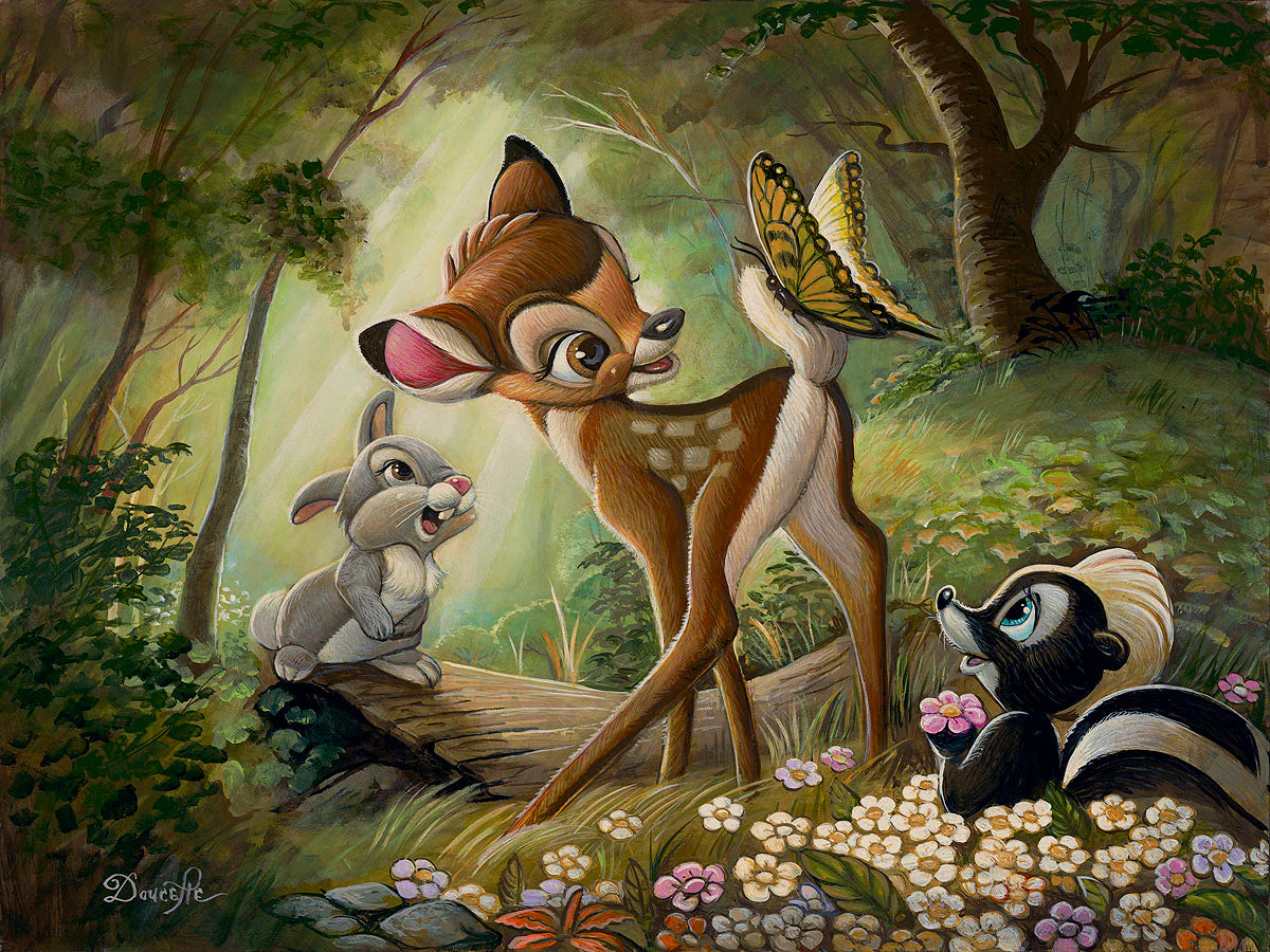 Bambi Walt Disney Fine Art Bob Doucette Signed Limited Edition of 195 Print on Canvas "Bambi's First Butterfly"