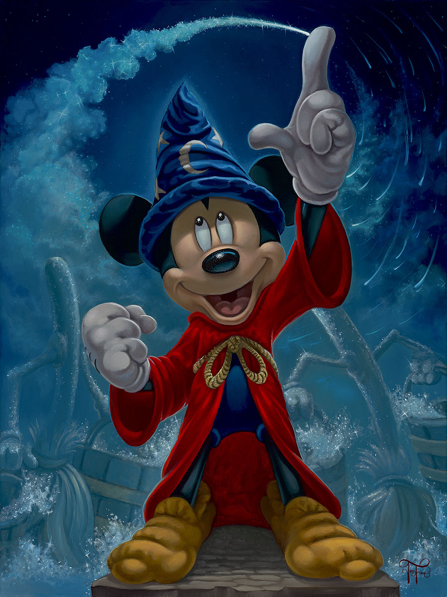 Mickey Mouse Sorcerer's Apprentice Walt Disney Fine Art Jared Franco Signed Limited Edition of 100 Print on Canvas "Casting Magic"