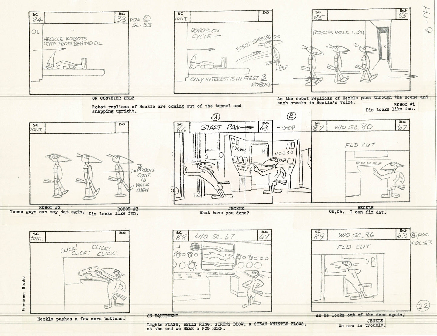 Heckle and Jeckle Storyboard Art Cartoon 2 Pages Vintage Filmation 1979 A-021n22