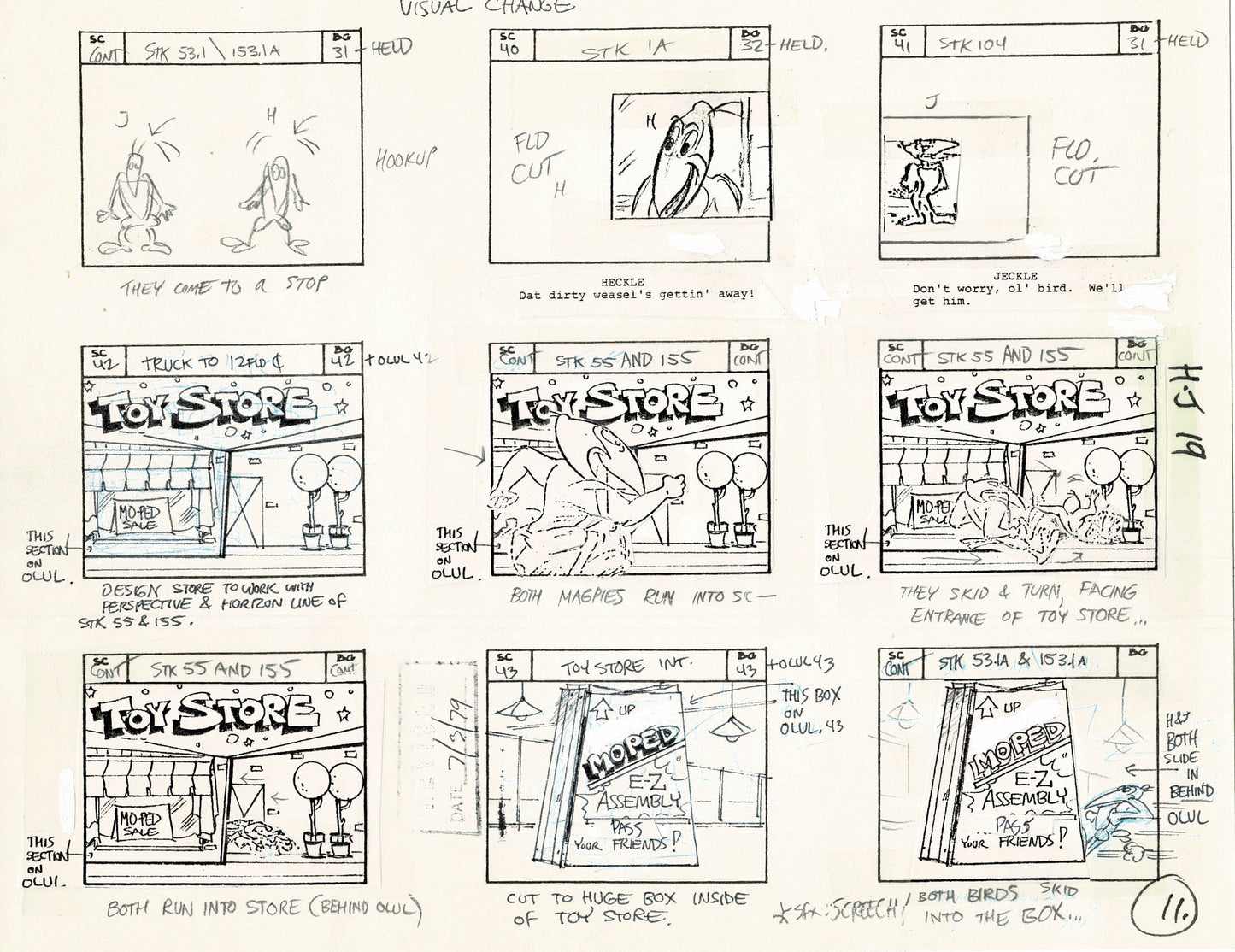 Heckle and Jeckle Storyboard Art Cartoon 2 Pages Vintage Filmation 1979 B-013n14