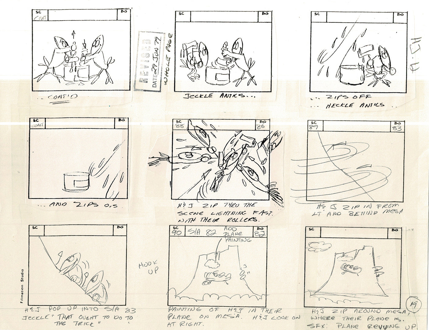 Heckle and Jeckle Storyboard Art Cartoon 2 Pages Vintage Filmation 1979 F-23