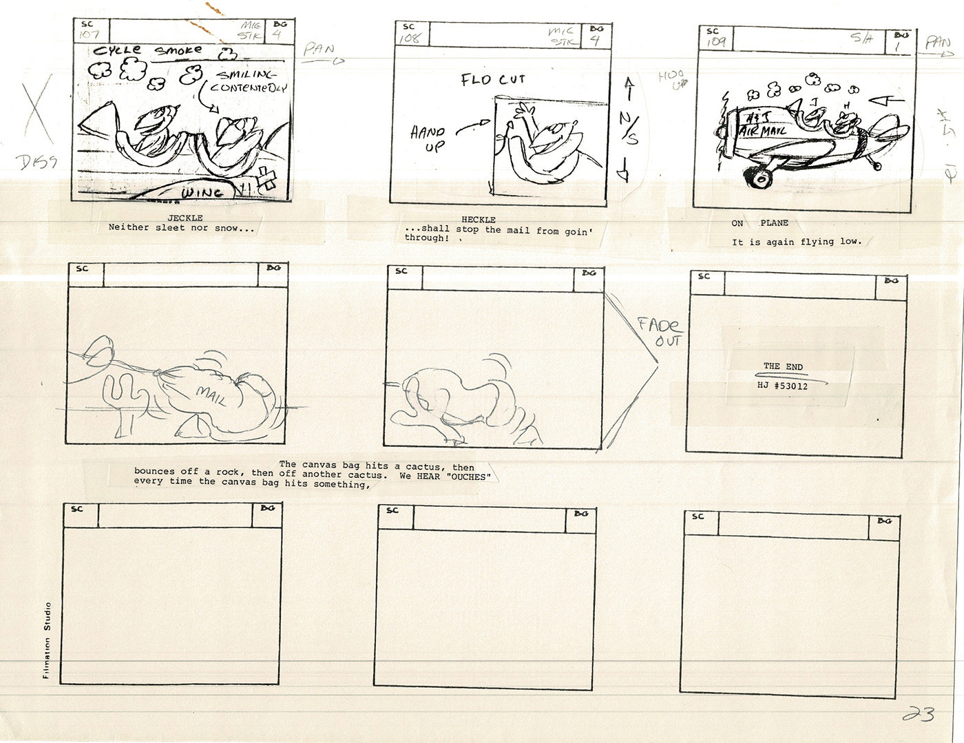 Heckle and Jeckle Storyboard Art Cartoon 3 Pages Vintage Filmation 1979 F-27