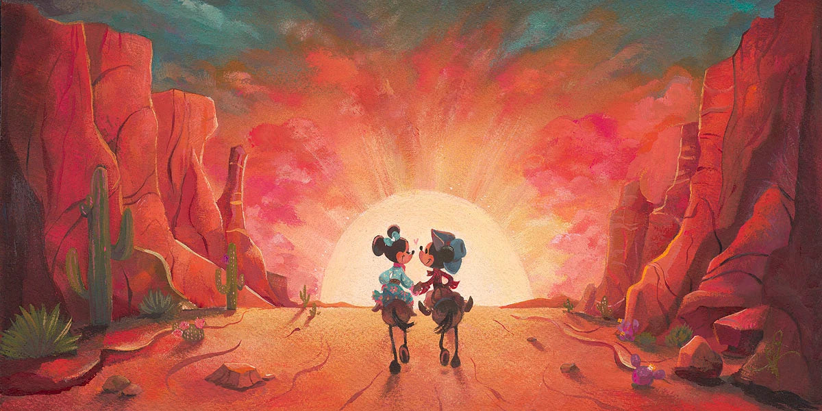 Mickey Mouse and Minnie Mouse Walt Disney Fine Art Liana Hee Signed Limited Edition of 95 Print on Canvas - Sunset Sweethearts