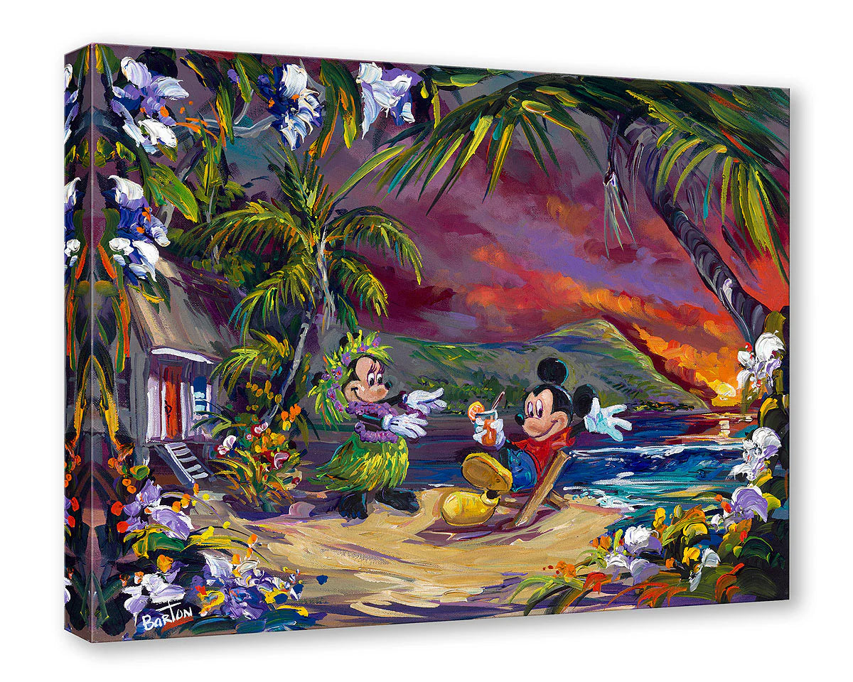 Mickey Mouse and Minnie Mouse Walt Disney Fine Art Steve Barton Ltd Ed of 1500 TOC Treasures on Canvas Print "Hula Love"