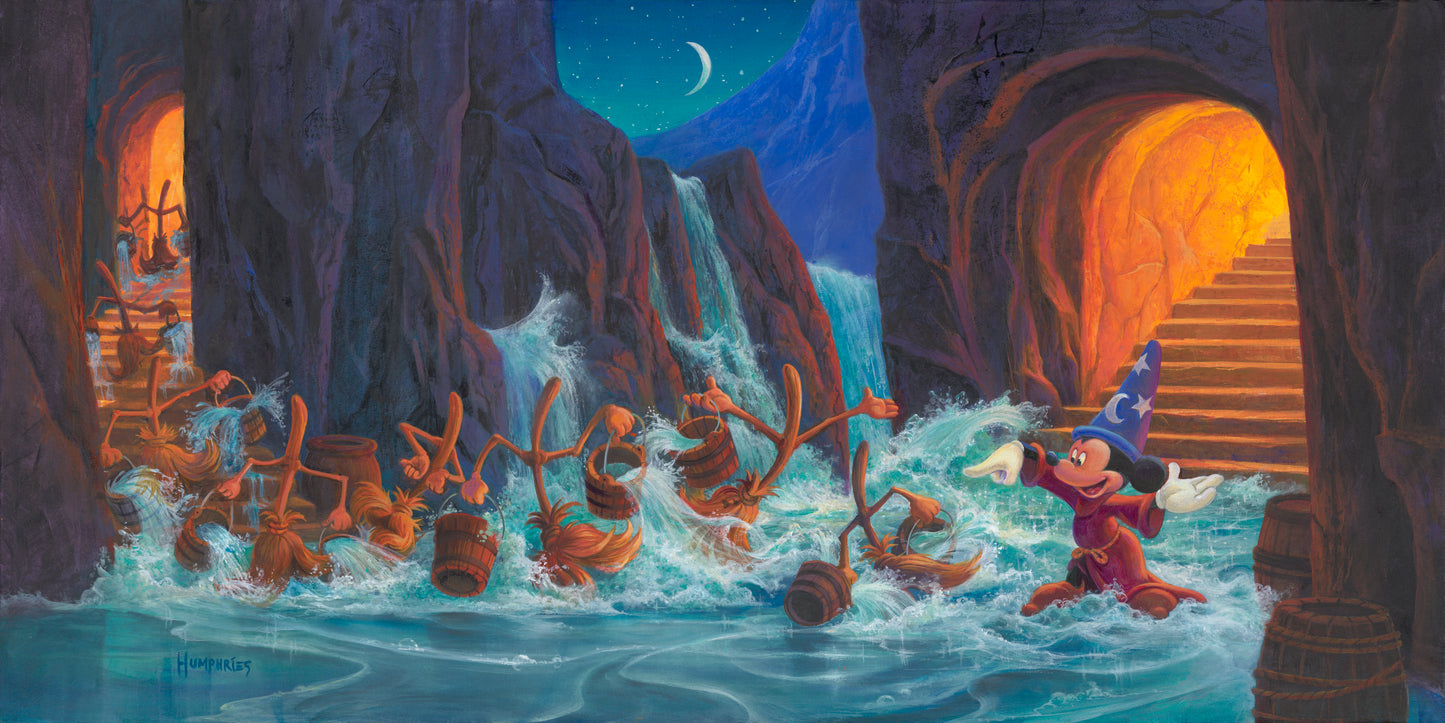 Mickey Mouse Walt Disney Fine Art Michael Humphries Signed Limited Edition of 100 Print on Canvas "Mickey's March of the Brooms"