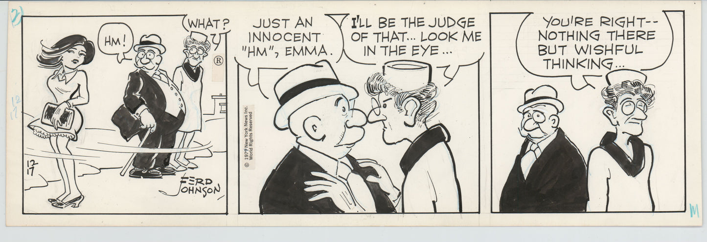Moon Mullins Original Ink Daily Comic Strip Art signed Ferd Johnson 1973 B3s81