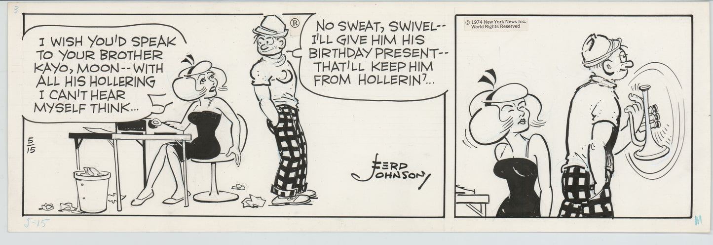 Moon Mullins Original Ink Daily Comic Strip Art signed Ferd Johnson 1973 B3s101